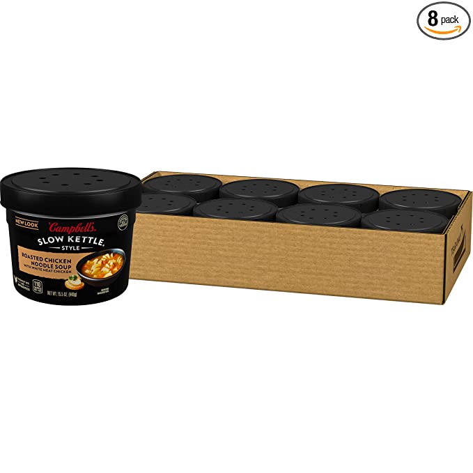  Campbell's Slow Kettle Style Roasted Chicken Noodle Soup with White Meat Chicken, 15.5 oz. Tub (Pack of 8)  - 778554721527