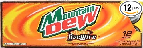 Mountain Dew Live Wire, Dew sparked with orange, 12-pack 12-ounce cans, Fridge Pack Shape - 012000811821