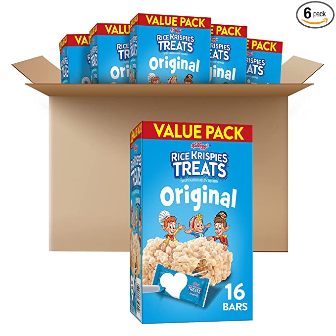  Rice Krispies Treats Marshmallow Snack Bars, Kids Snacks, School Lunch, Value Pack, Original (6 Boxes, 96 Bars)  - 778894057461