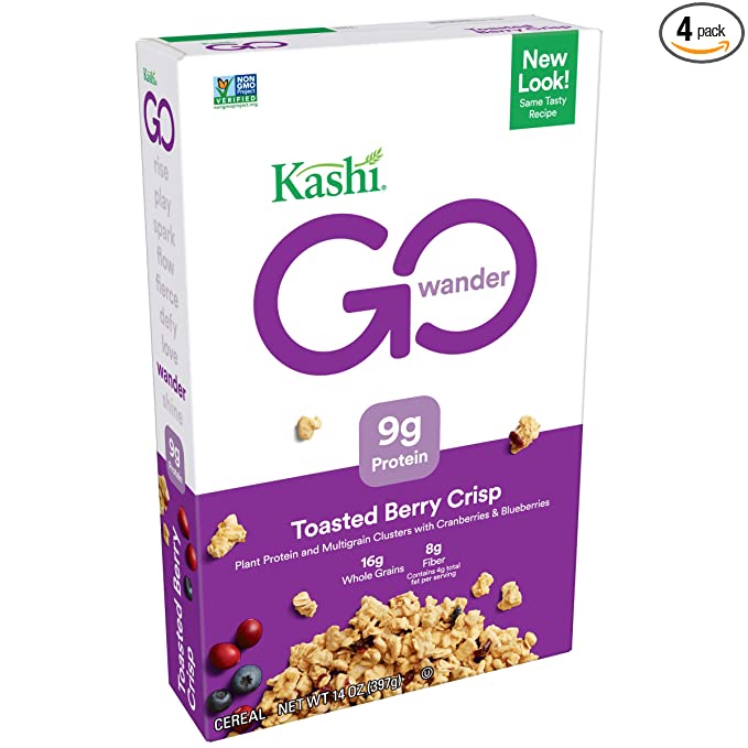  Kashi GO Toasted Berry Crisp Cereal - Vegan, Non-GMO Project Verified, Bulk Size 14 Oz Box (Pack of 4) - 018627407249