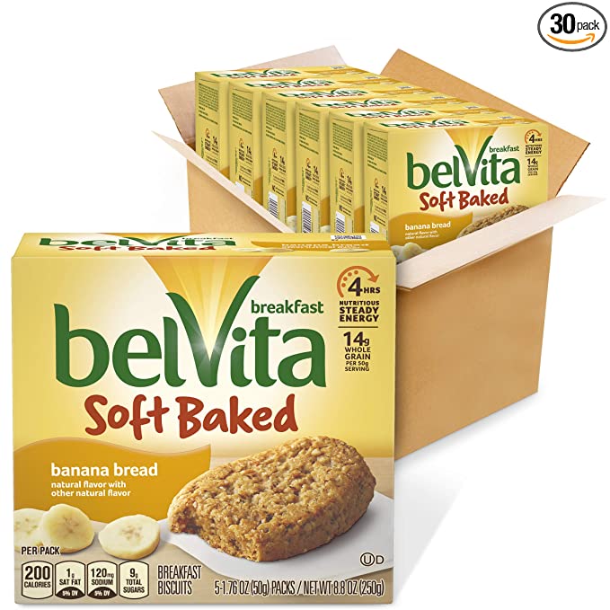  belVita Soft Baked Breakfast Biscuits, Banana Bread Flavor, 6 Boxes of 5 Packs (1 Biscuit Per Pack) - 322170114135