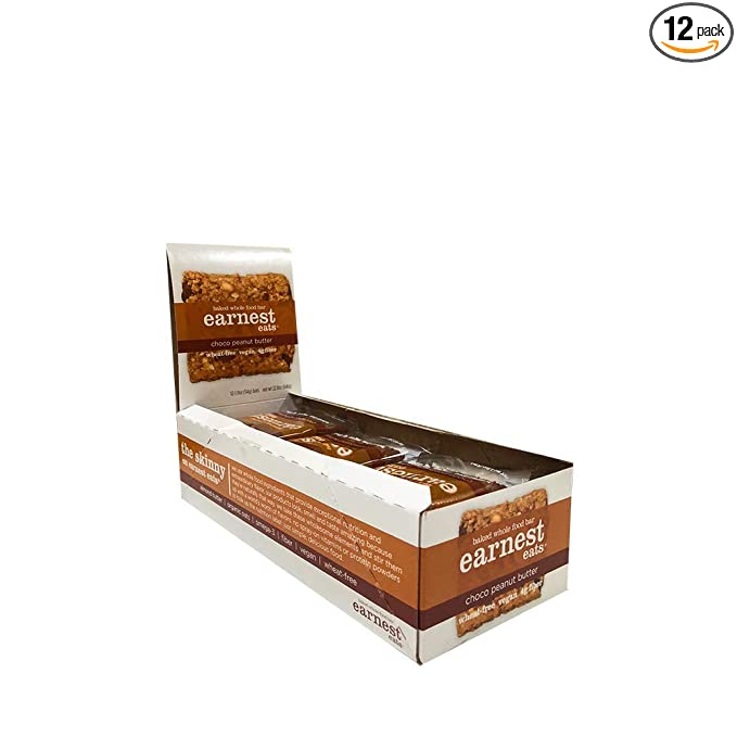 Earnest Eats Chewy Breakfast Bars with Whole Grain Oats and Almond Butter, Superfood, Vegan, Omega 3, Choco Peanut Butter, 1.9 oz Bars, Pack of 12 - 891048001032