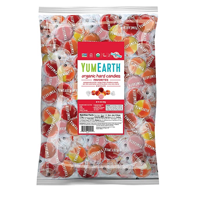  YumEarth Organic Fruit Drops Hard Candy, Assorted Flavors, 4.25 Pound (Pack of 1) - Allergy Friendly, Non GMO, Gluten Free, Vegan (Packaging May Vary)  - 890146001579