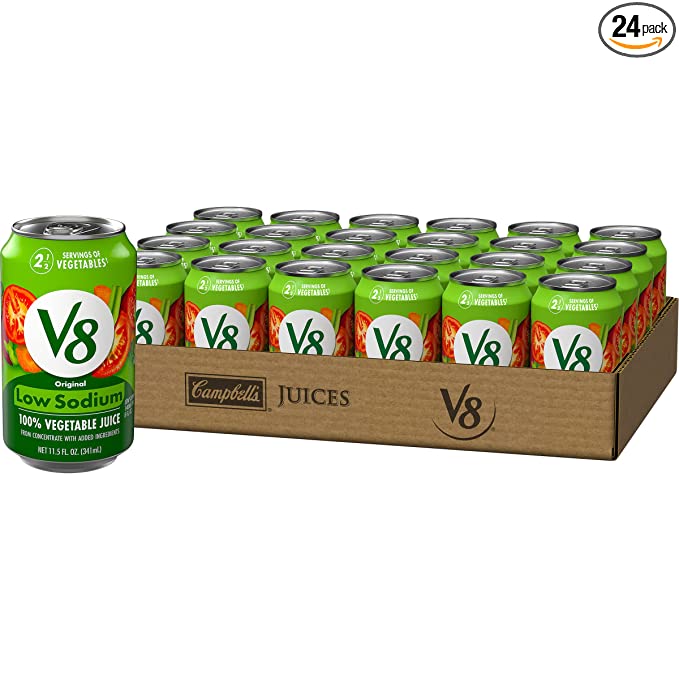 V8 Low Sodium Original 100% Vegetable Juice, Vegetable Blend with Tomato Juice, 11.5 FL OZ Can (Pack of 24) - 778894760910