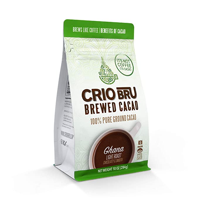 Crio Bru Ghana Light Roast 10oz Bag - Coffee Alternative Natural Healthy Drink | 100% Pure Ground Cacao Beans | 99.99% Caffeine Free, Keto, Low Carb, Paleo, Non-GMO - 778894815054