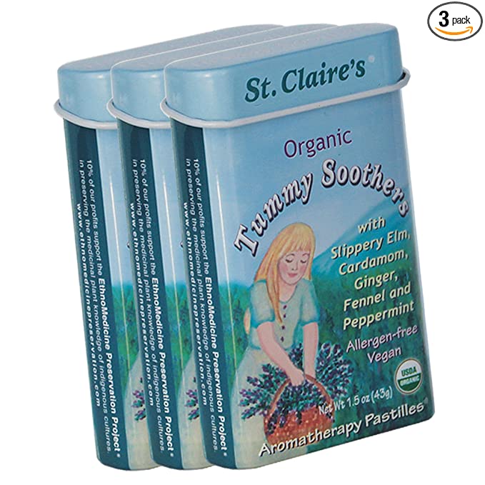  St. Claire's Organic Tummy Soothers, (1.5 Ounce Tin, Bundle of 3) | Gluten-Free, Vegan, GMO-Free, Plant-based, Allergen-Free | Made in the USA in a Dedicated Allergen-Free Facility  - 794168797918