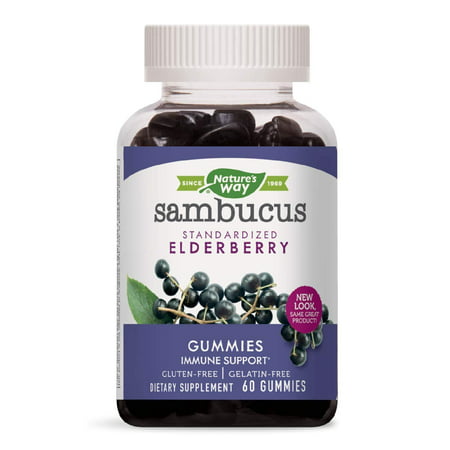 Nature s Way Sambucus Elderberry Gummies Herbal Supplements with Vitamin C and Zinc Gluten Free Vegetarian 60 Gummies (Packaging May Vary) - 780116974715