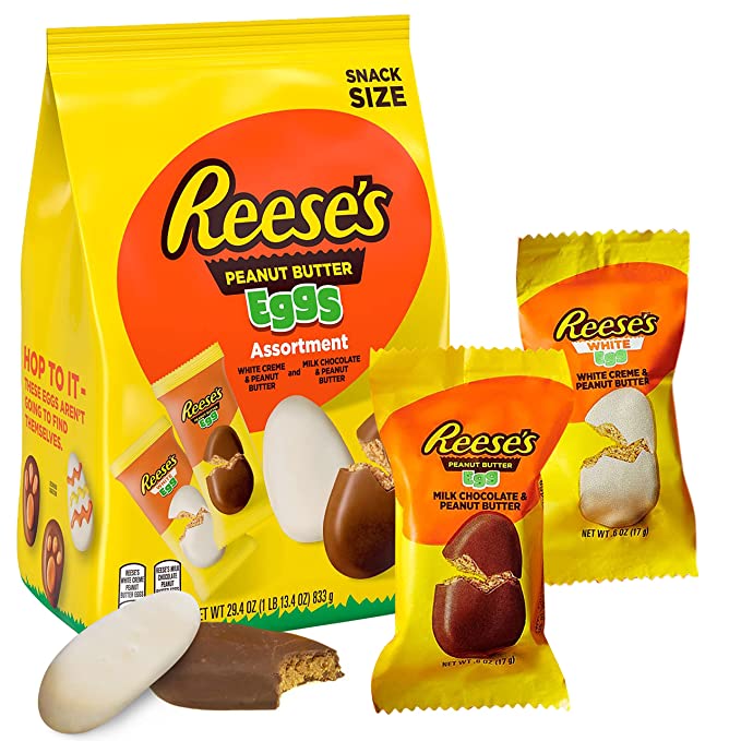  REESE'S Assorted Milk Chocolate White Creme Peanut Butter Snack Size Eggs Candy, Assorted Candy for Easter Eggs , 5 LB 2.5Kg  - 780333481225