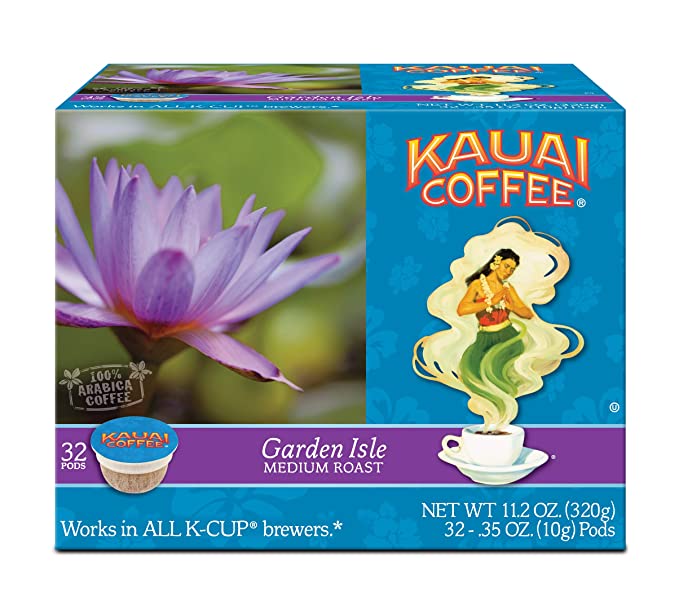 Kauai Coffee Single-Serve Pods, Garden Isle Medium Roast – Arabica Coffee, Grown, Harvested and Roasted in Hawaii, Keurig-Compatible Cups (32 Count) - 782605161996