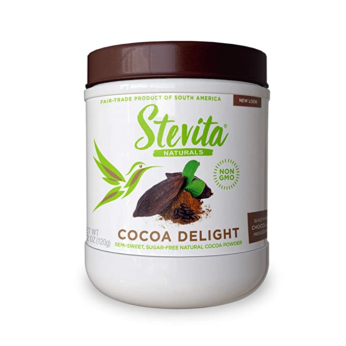 Stevita Cocoa Delight - 4.2 oz - Natural Cocoa Powder with Stevia - For Hot Cocoa, Smoothies, Desserts & Recipes - Non-GMO, Vegan, Keto, Paleo, Gluten Free - 30 Servings - 617928000038