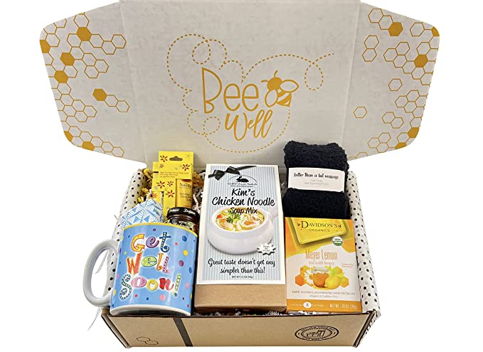  Get Well Soon Gift Basket with Soup, Mug, Socks, Lotion & More in Bee Well Unique Gift Box  - 783512750631