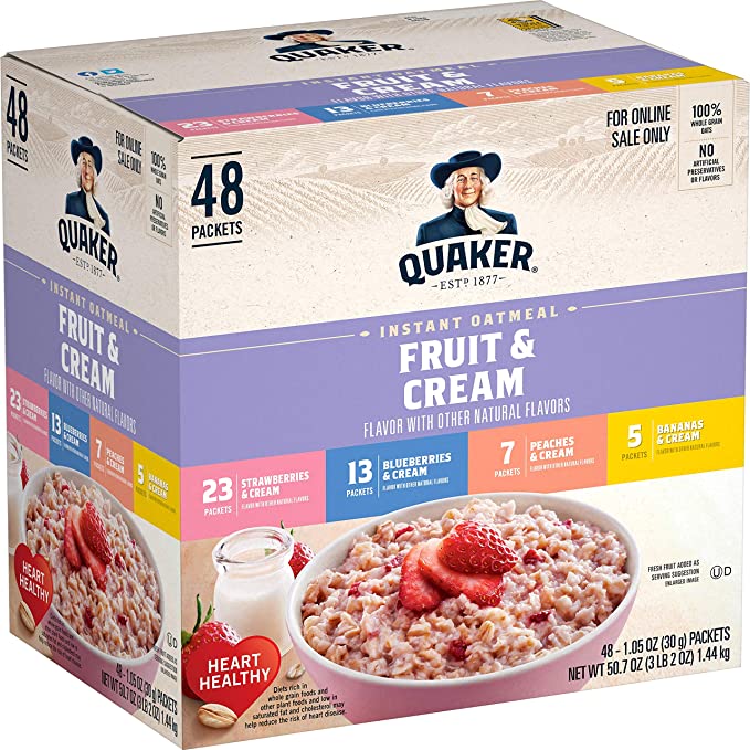  Quaker Instant Oatmeal, Fruit and Cream 4 Flavor Variety Pack, Individual Packets, 48 Count - 783759678774