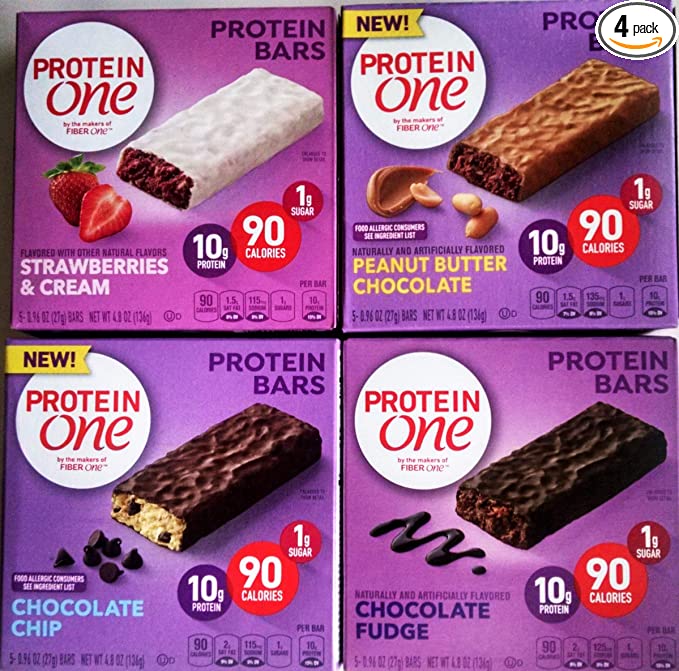  Protein One Protein Bars Variety - Chocolate Fudge, Chocolate Chip, Strawberries and Cream, and Peanut Butter Chocolate, 4 Pack  - 784785456619