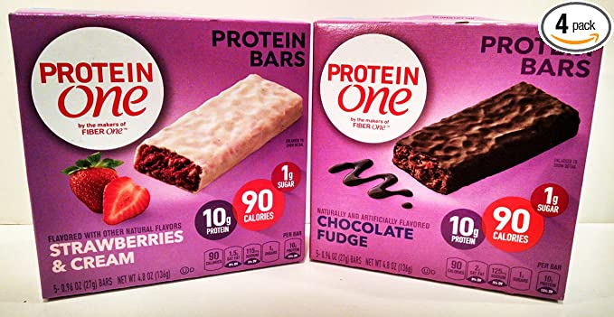 PROTEIN ONE Protein Bars, NEW! Variety 4 Pack + FREE box of fruit flavored drink mix, 2 boxes each of - 784785456626