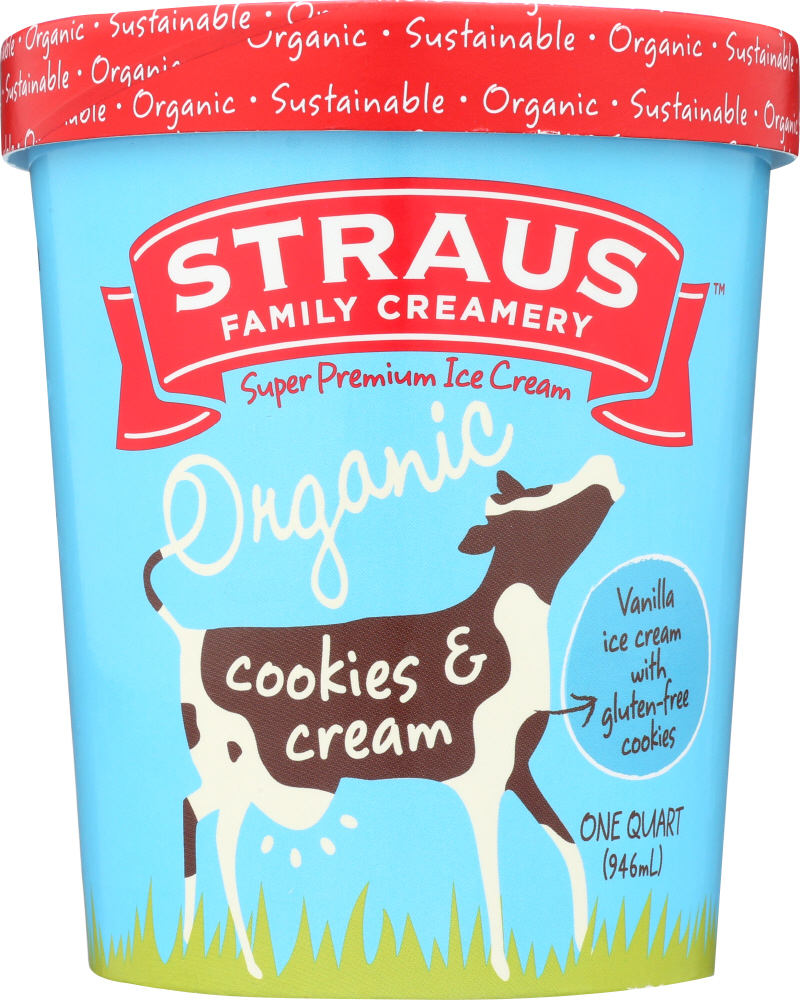 STRAUS: Cookies And Cream Ice Cream, 32 oz - 0784830100924