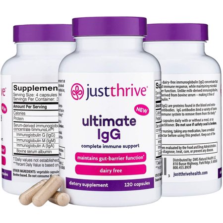 Just Thrive: Ultimate IgG - Complete Gut Health and Immune Support - 30-Day Supply - Immunoglobulin Concentrate for Immunity and Enhanced Digestion Support - No Lactose, Casein or Dairy - 784848350823
