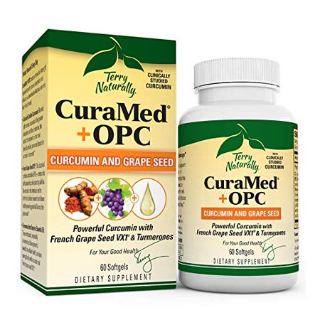 Terry Naturally CuraMed + OPC - 60 Softgels - BCM-95 Curcumin & French Grape Seed VX1 Supplement, Supports Brain, Heart, Colon, Breast, Prostate & Liver Health - Non-GMO, Gluten-Free - 30 Servings - 784922631848
