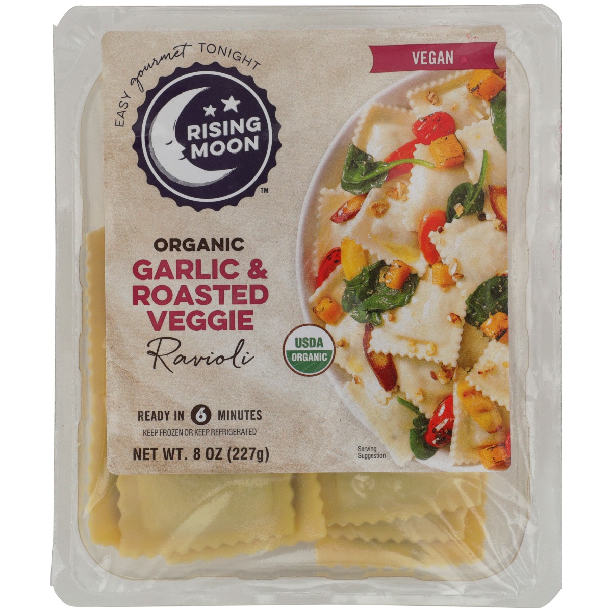 RISING MOON: Organic Garlic and Roasted Veggie Ravioli, 8 oz - 0785030000113