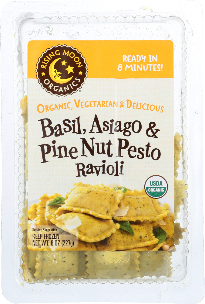 RISING MOON: Organics Ravioli Basil, Asiago & Pine Nut Pesto, 8 oz - 0785030555552