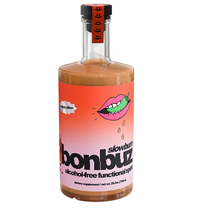  Slowburn by bonbuz alcohol-free alchemy spirit - 750ml (25.3 fl oz) - Spicy Non-Alcoholic Spirits, Low Calorie, Keto, Gluten Free, Sugar Free Dietary Supplement Liquor Replacement featuring Nootropics, Adaptogens, and Amino Acids  - 785339985623