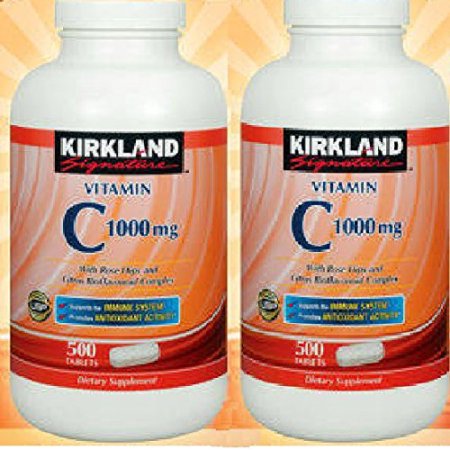 Kirkland Signature Vitamin C 1000mg with Rose Hips 500 Tabs each (pack of 2) - 785923602677
