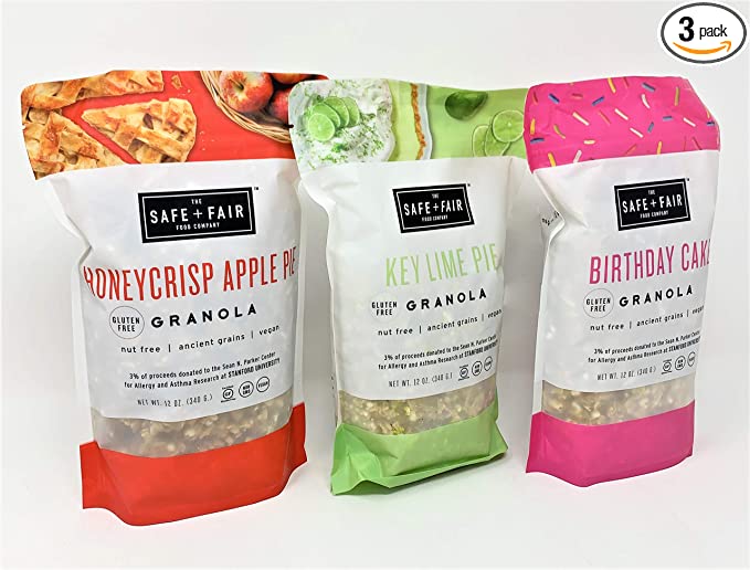 The Safe + Fair Food Company Granola-Birthday Cake, Honeycrisp Apple Pie, Key Lime Pie-12 Ounce Pouch-PACK OF 3 (Gluten-Free, Vegan, Non GMO) - 786032888242