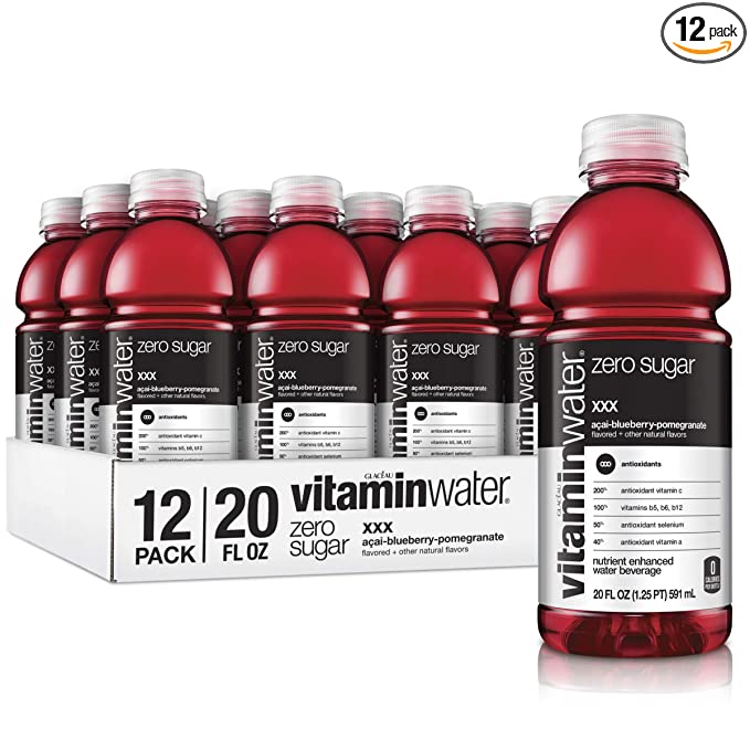  vitaminwater zero xxx, açai-blueberry-pomegranate flavored, electrolyte enhanced bottled water with vitamin b5, b6, b12, 20 fl oz, 12 pack  - 786162202963