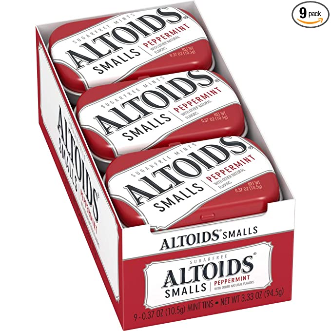  Altoids Smalls Peppermint Breath Mints 0.37 Ounce Tin Pack of 9  - 022000109040