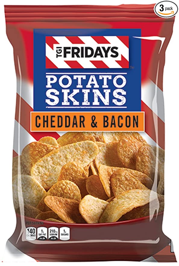 TGI Friday's 4 oz Cheddar & Bacon Potato Skins Chips (3 Bags) - 786173865652