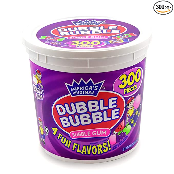 Tootsie Roll Dubble Bubble, No Peanut Allergen Tub, Assorted, 300 Count. - 059642164007