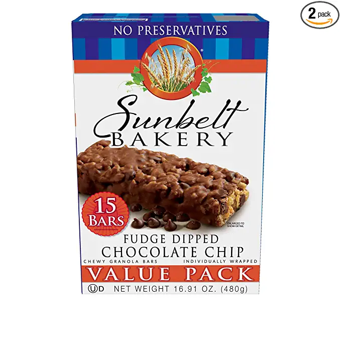  Sunbelt Bakery Fudge Dipped Chocolate Chip Granola Bars, 1.2 oz Bars, 30 Count  - 024300031113