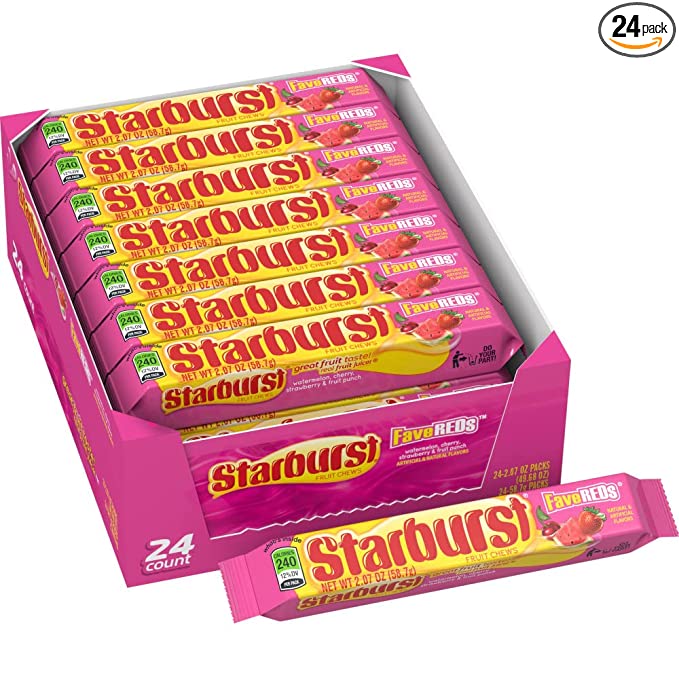 STARBURST FaveREDS Chewy Candy Bulk Pack, Full Size, 2.07 oz, (Pack of 24) - 040000329701