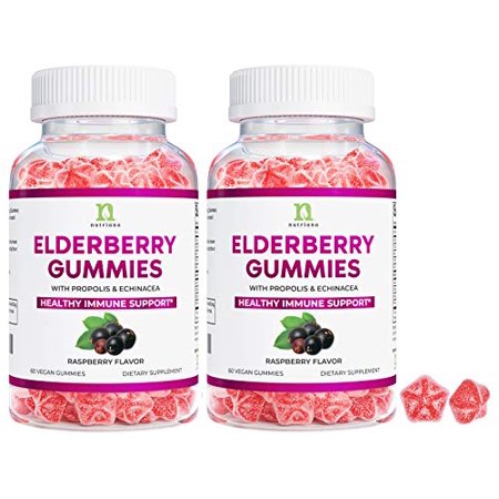 Elderberry Gummies with Vitamin C for Immune Support - Black Elderberry Gummies for Adults & Kids, Echinacea, Propolis - Immune System Booster Supplement for Adults -(2 Pack - 120 Vegan - 787303479022