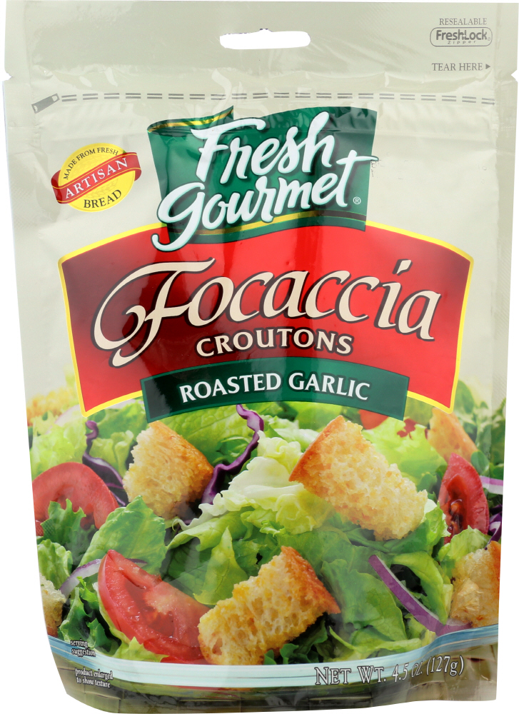 FRESH GOURMET: Focaccia Croutons Roasted Garlic 4.5 Oz - 0787359103742