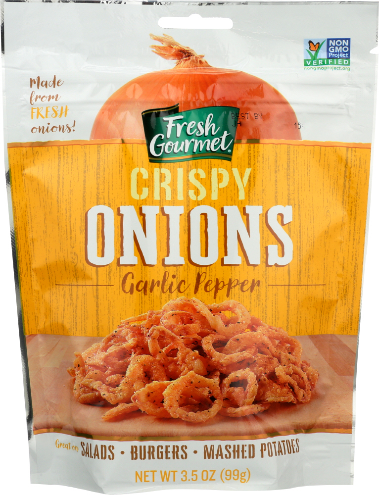 FRESH GOURMET: Crispy Onions Garlic Pepper, 3.5 Oz - 0787359175015