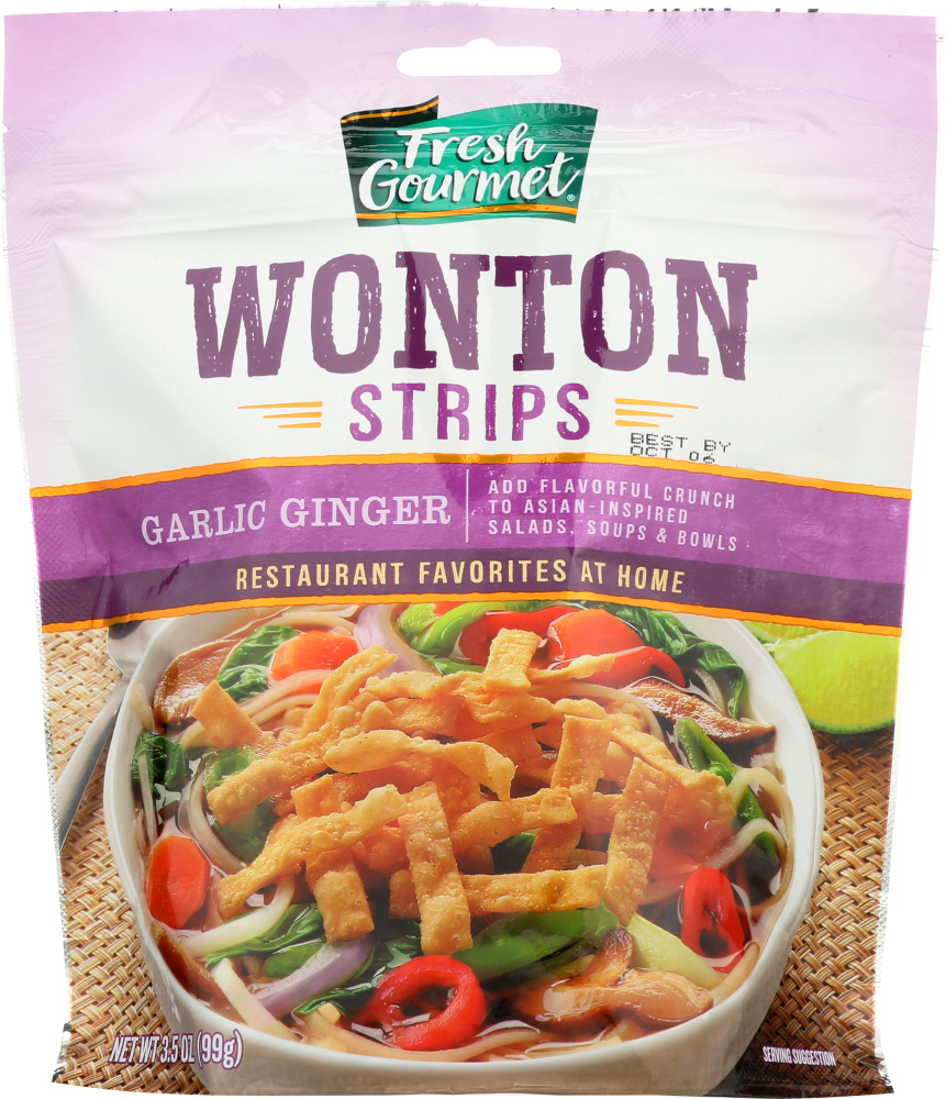 FRESH GOURMET: Wonton Strips Garlic Ginger, 3.5 Oz - 0787359175060