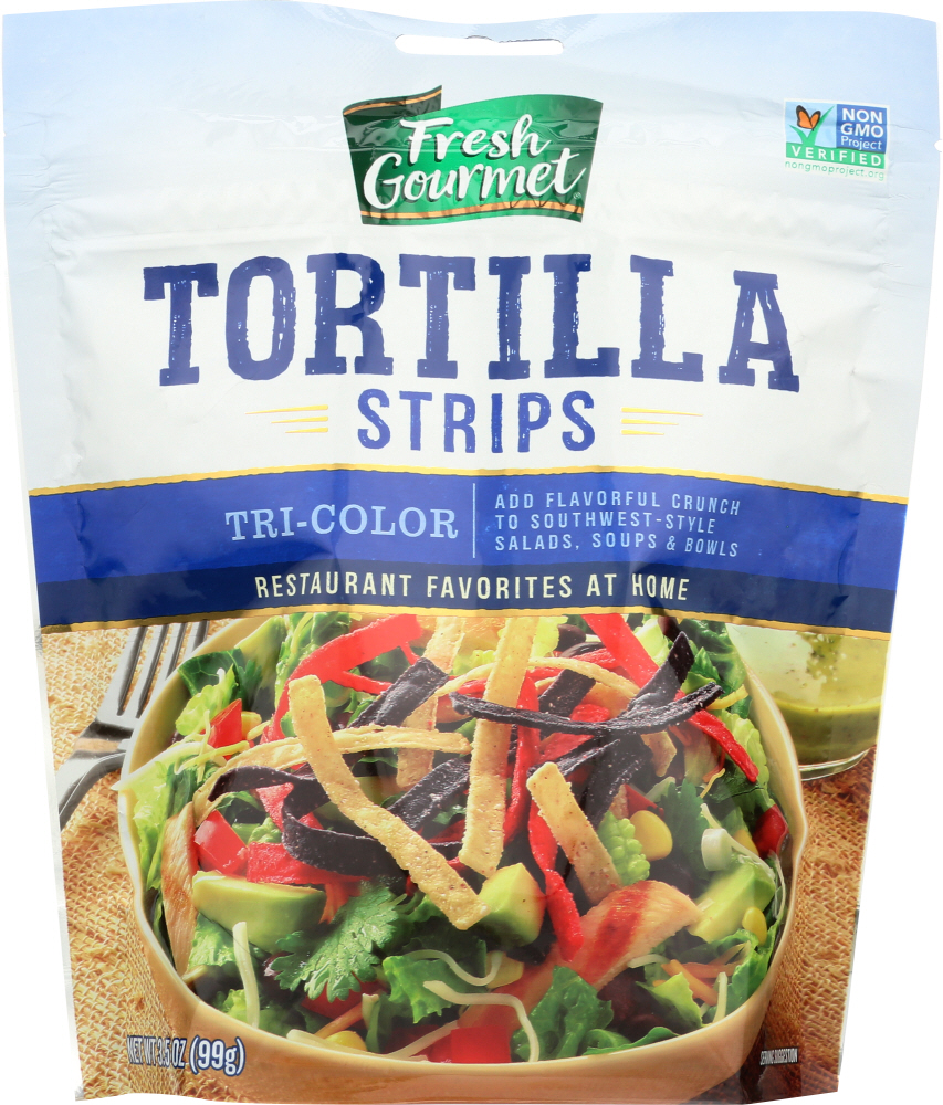 FRESH GOURMET: Tortilla Strips Tri Color, 3.5 Oz - 0787359175084