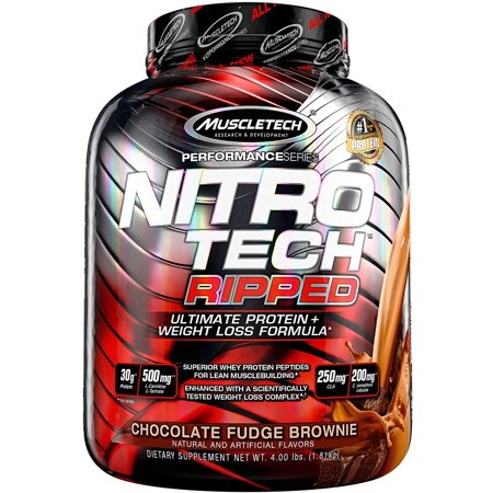 Protein Powder for Weight Loss MuscleTech Nitro-Tech Ripped Lean Whey Protein Powder + Weight Loss Formula Lose Weight Weight Loss Protein Powder for Women & Men Chocolate, 4 lbs (42 Serv) - 787414981346