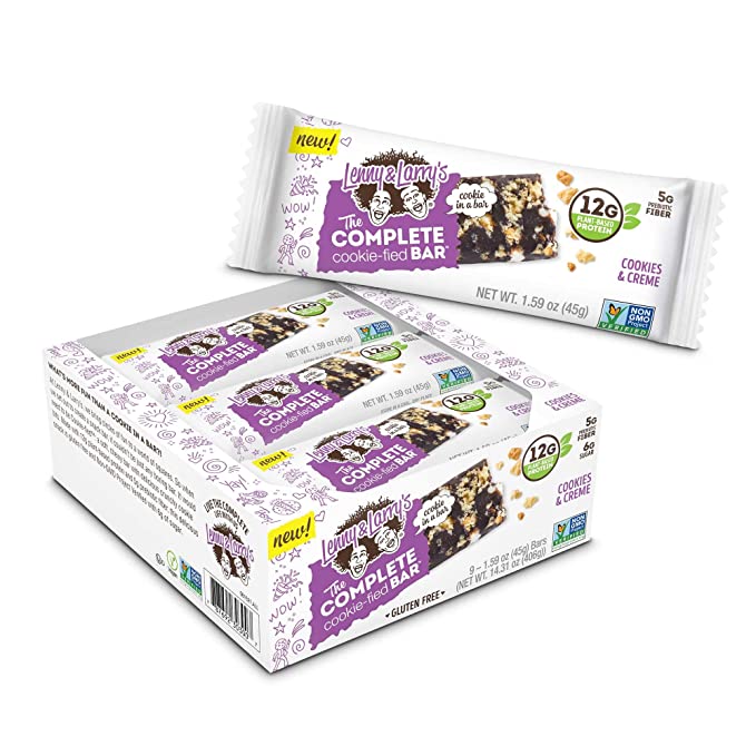 Lenny & Larry's The Complete Cookie-fied Bar, Cookies & Creme, 45g - Plant-Based Protein Bar, Vegan and Non-GMO (Pack of 9) - 787692303007