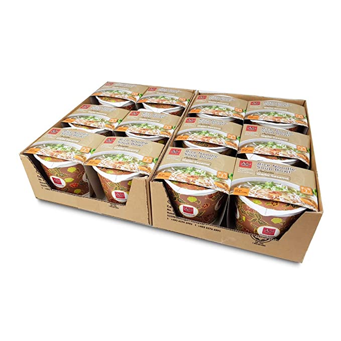  Asianmeals Rice Noodle Soup Bowl Garlic Sesame Flavors, Instant Cup Meals, Ready to Eat, Sesame oil, Microwave meals, Pantry Staples, Soup Cup, Pack of 12, 3.8oz each  - 705615211741