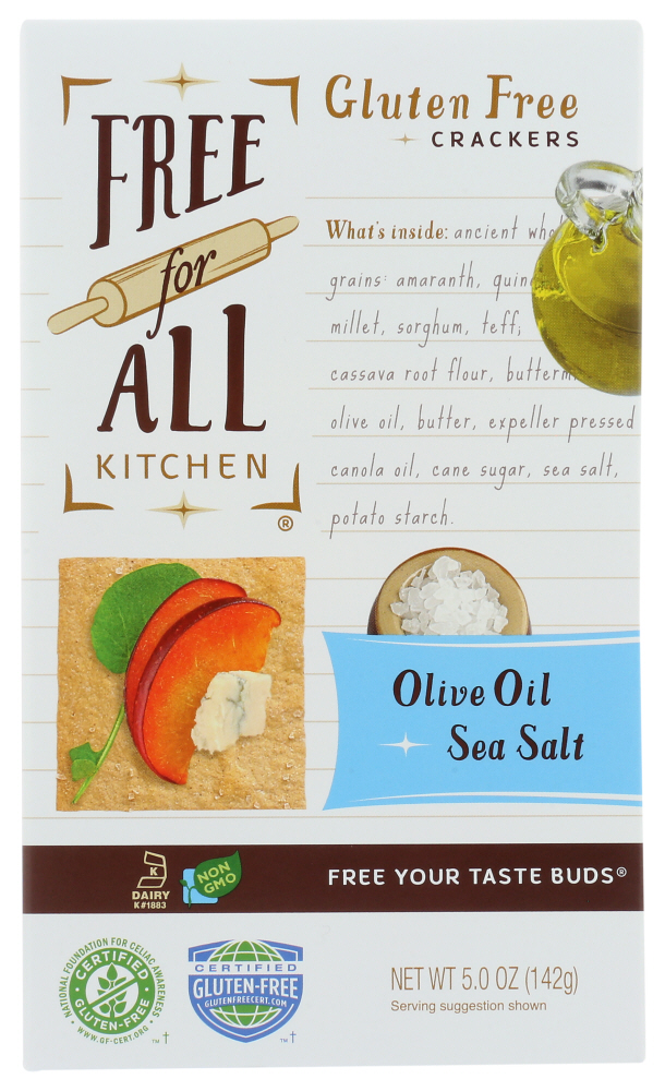 FREE FOR ALL KITCHEN: Olive Oil Sea Salt Gluten Free Crackers, 5 oz - 0789280249063