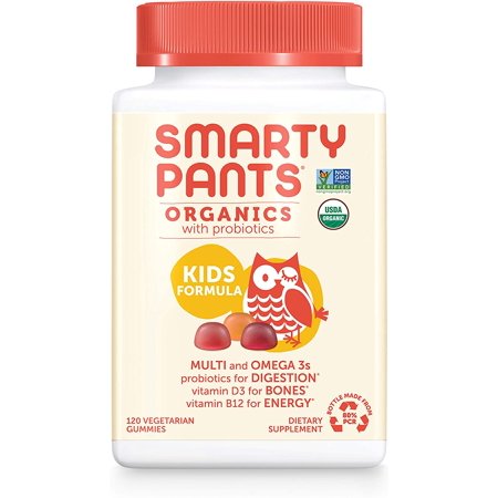 Daily Organic Gummy Kids Multivitamin: Probiotic, Vitamin C, D3 & Zinc for Immunity, Biotin, Omega 3, B6, Methyl B12 for Energy by SmartyPants (120 Ct, 30 Day Supply) Packaging May Vary - 789993665709