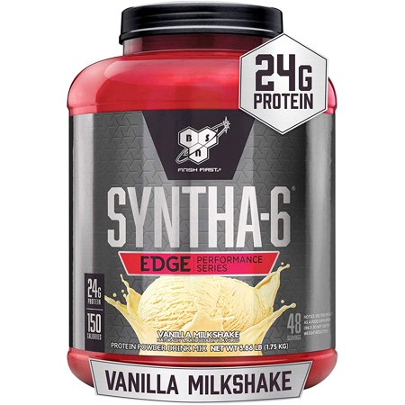 BSN SYNTHA-6 Edge Protein Powder, with Hydrolyzed Whey, Micellar Casein, Milk Protein Isolate, Low Sugar, 24g Protein, Vanilla Milkshake, 48 Servings - 789993666447