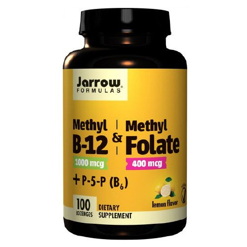 Jarrow Formulas Methyl B-12 & Methyl Folate - 100 Chewable Tablets, Lemon - Bioactive Vitamin B12 & B9 - Supports Energy Production, Brain Function & Metabolism - Gluten Free - 100 Servings (B01IJR5VM2) - 790011180180