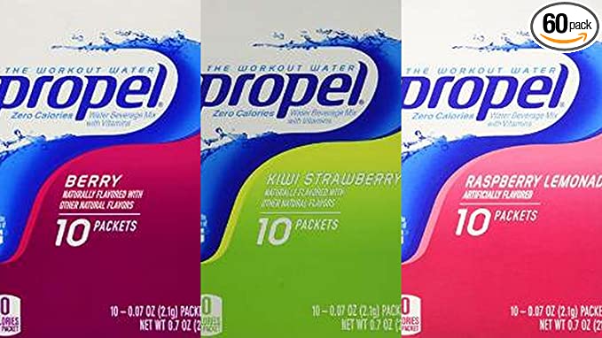  Propel Zero Powder Packets Variety Bundle - 60 Packets - 6 Boxes Total (2 Boxes Each of Raspberry Lemonade, Kiwi Strawberry, and Berry) …  - 790304988479