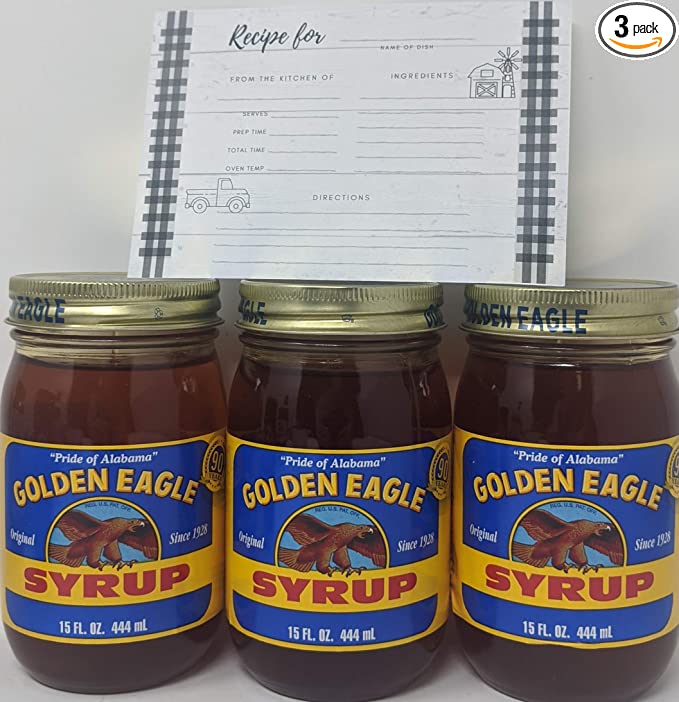 Golden Eagle Syrup Bundle - 3 x 15 Oz Jars of Golden Eagle Alabama Syrup, Bundled with JFS Receipe Card - 791374703689