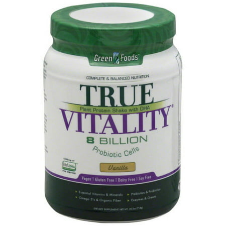 Green Foods True Vitality Plant Protein Powder, Vanilla, 15g Protein, 1.6 Lb - 791484250578