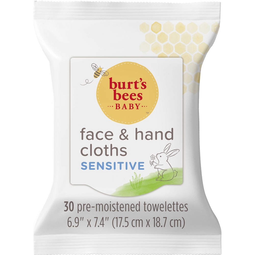 Burt's Bees Baby Face & Hand Cloths, Unscented Cleansing Wipes,30 Wipes - Pack of 3 30 Count (Package May Vary) (B00A49442W) - 792850023222