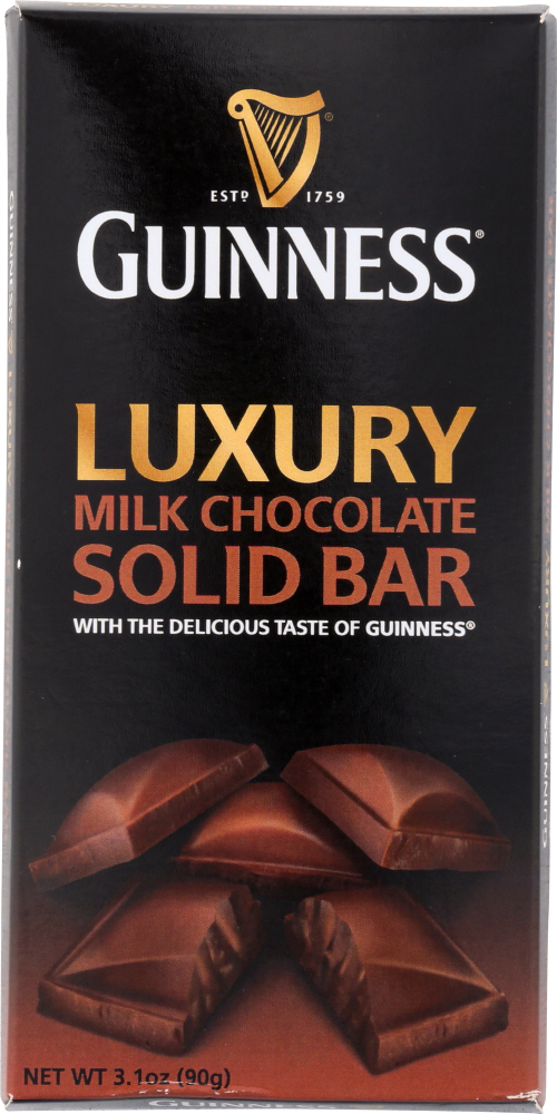 GUINNESS: Luxury Milk Chocolate Solid Bar, 3.17 oz - 0792851359894
