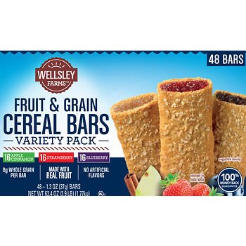 Wellsley Farms Fruit & Grain Cereal Bars Variety Pack, 48 ct. AS - 793066087763